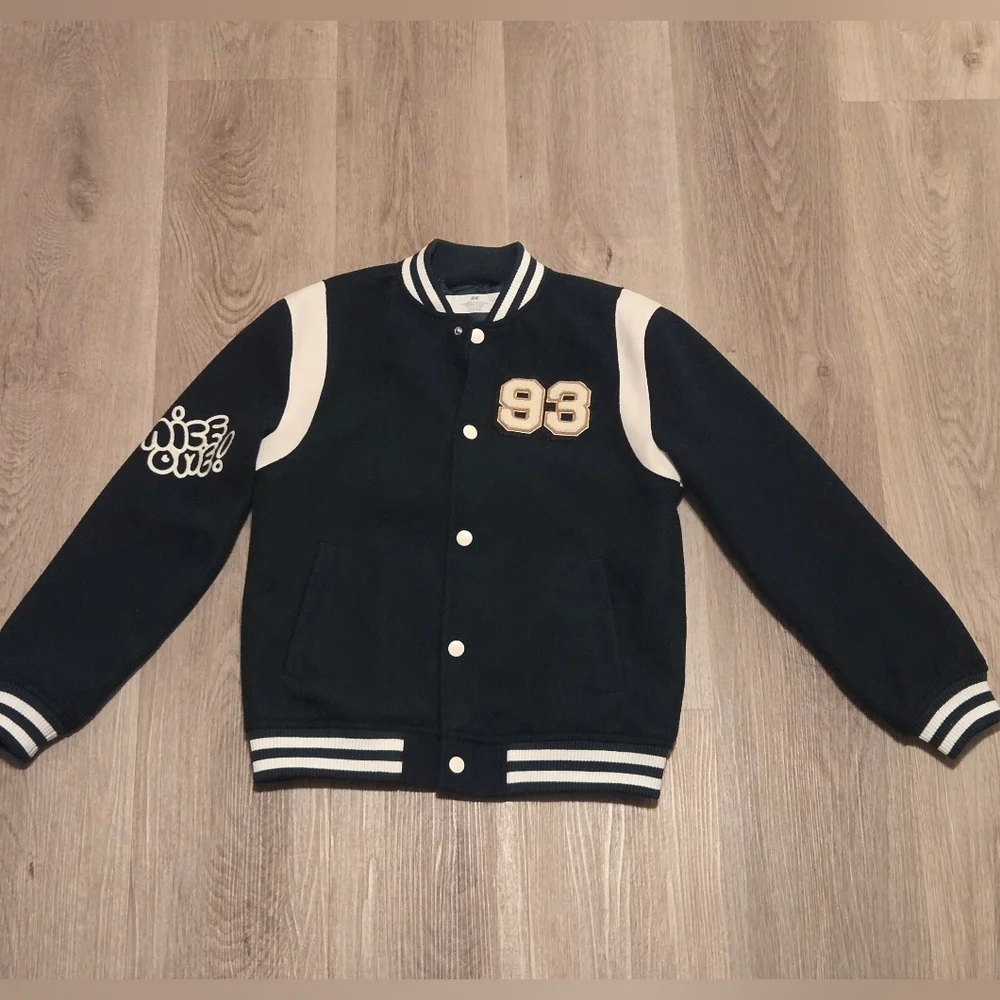 H&M Green and White Varsity Jacket